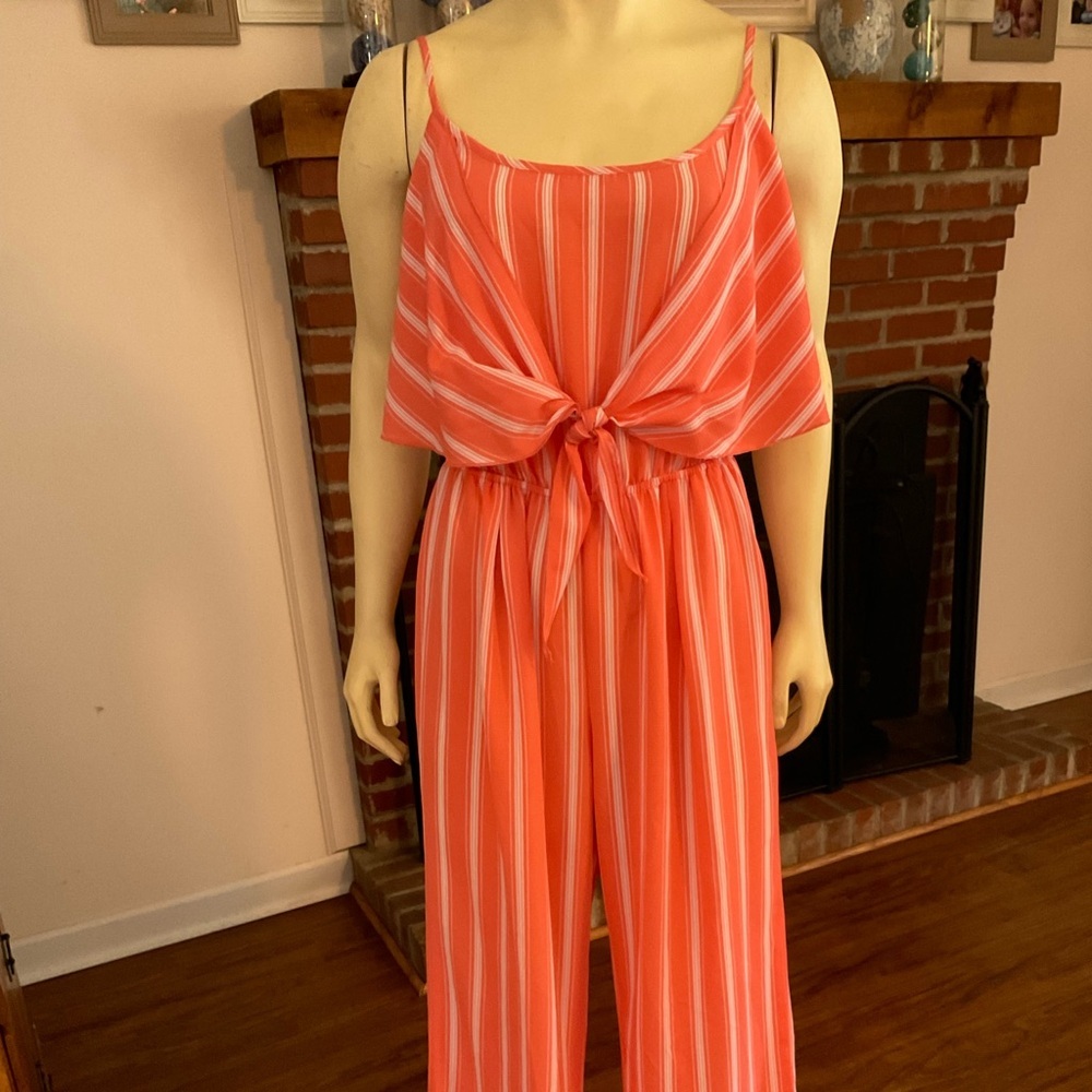 Rue21 Orange and White Striped Wide Leg Jumpsuit